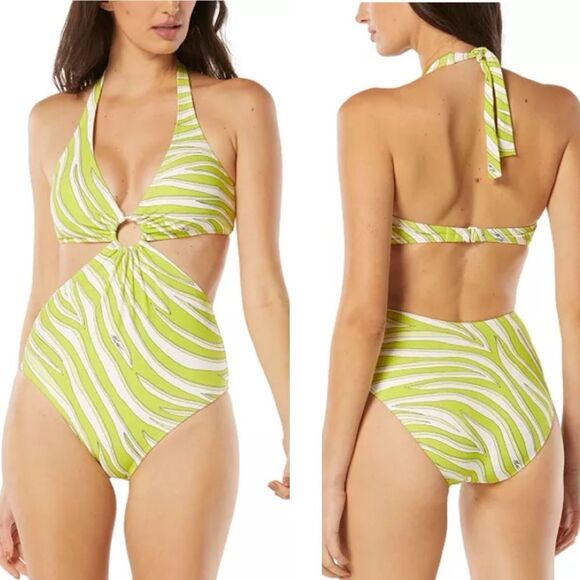 MICHAEL MICHAEL KORS Women's Printed O-Ring Cutout One-Piece Swimsuit Size 6 - Picture 1 of 11